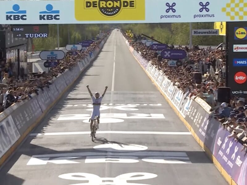 Tadej Pogačar wins the Ronde van Vlaanderen 2025.